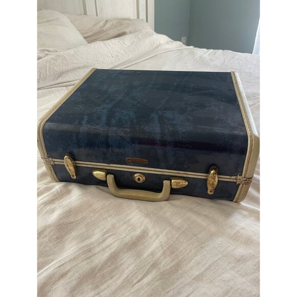 Vintage Samsonite Suitcase Shwayder Bros 1950s Blue Marbled - Picture 1 of 10